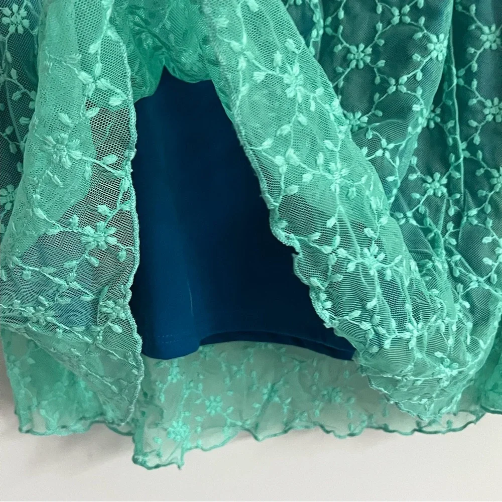 LuLaRoe Lola Mint Green Floral Lace Midi Knee Length Skirt - Picture 3 of 4